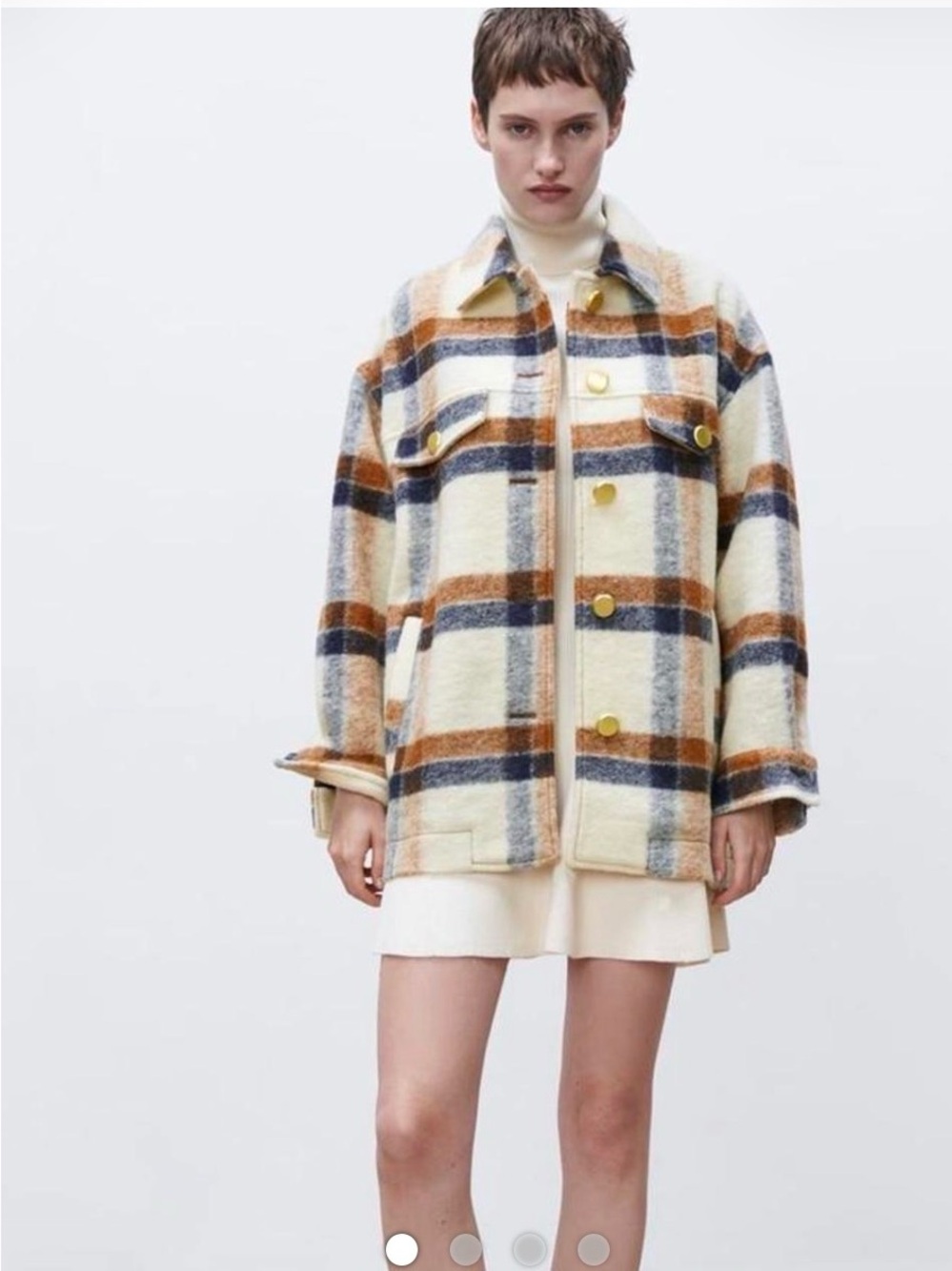 Zara Plaid Wool-Blend Shacket in Cream and Brown - Size XS - BNWOT